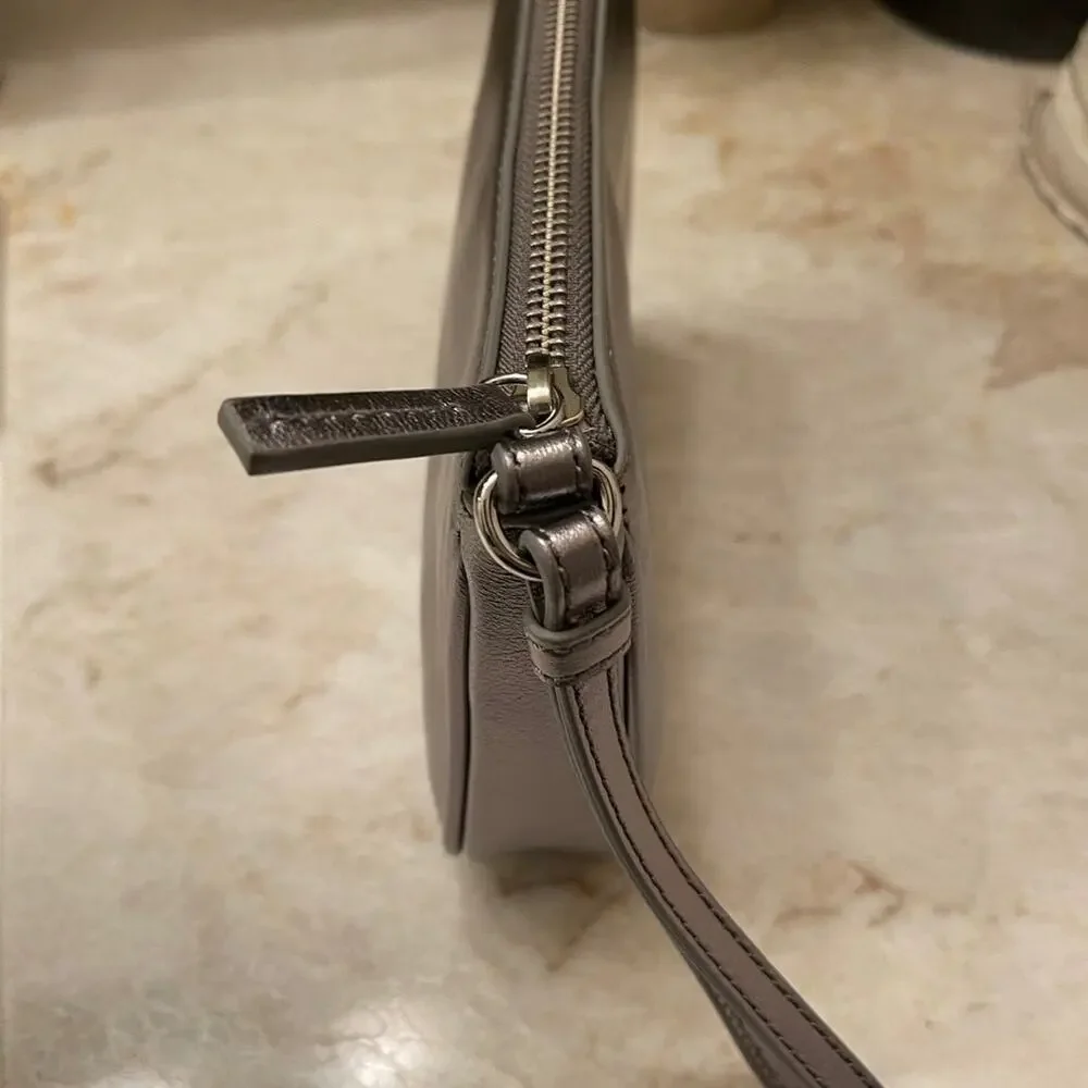 Talbots metallic gray leather wristlet wallet